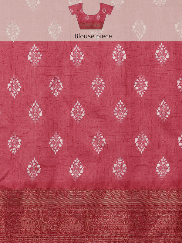 Red Silk Blend Digital Print Striped Saree with Unstitched Blouse - Hiral Fashion - Distacart