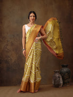 Thumbnail for Yellow Silk Blend Digital Print Striped Saree with Unstitched Blouse - Hiral Fashion - Distacart
