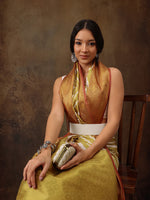 Thumbnail for Yellow Silk Blend Digital Print Striped Saree with Unstitched Blouse - Hiral Fashion - Distacart