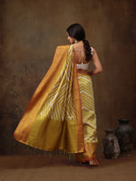 Thumbnail for Yellow Silk Blend Digital Print Striped Saree with Unstitched Blouse - Hiral Fashion - Distacart