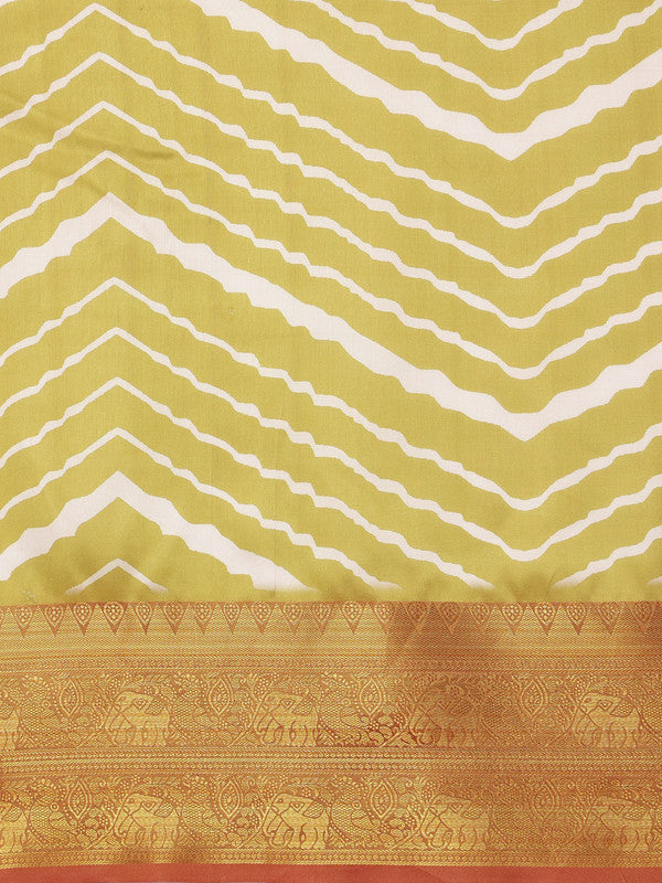 Yellow Silk Blend Digital Print Striped Saree with Unstitched Blouse - Hiral Fashion - Distacart