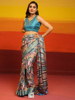 Thumbnail for Turquoise Silk Blend Woven Zari Design Floral Saree with Unstitched Blouse - Hiral Fashion - Distacart