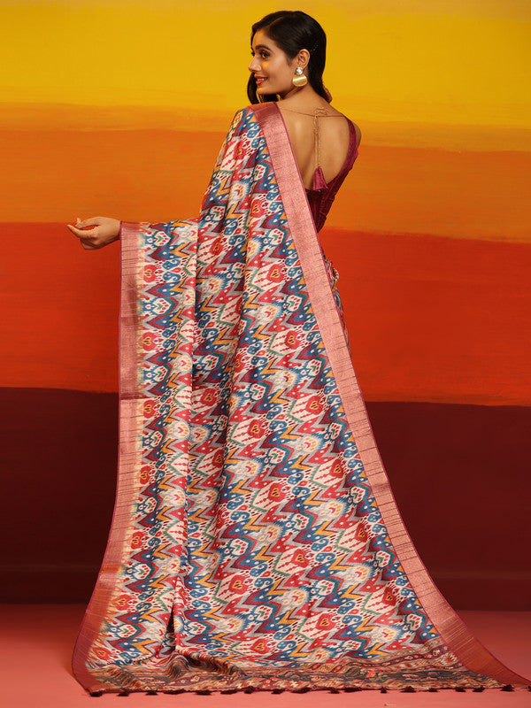 Pink Silk Blend Woven Zari Design Striped Saree with Unstitched Blouse - Hiral Fashion - Distacart