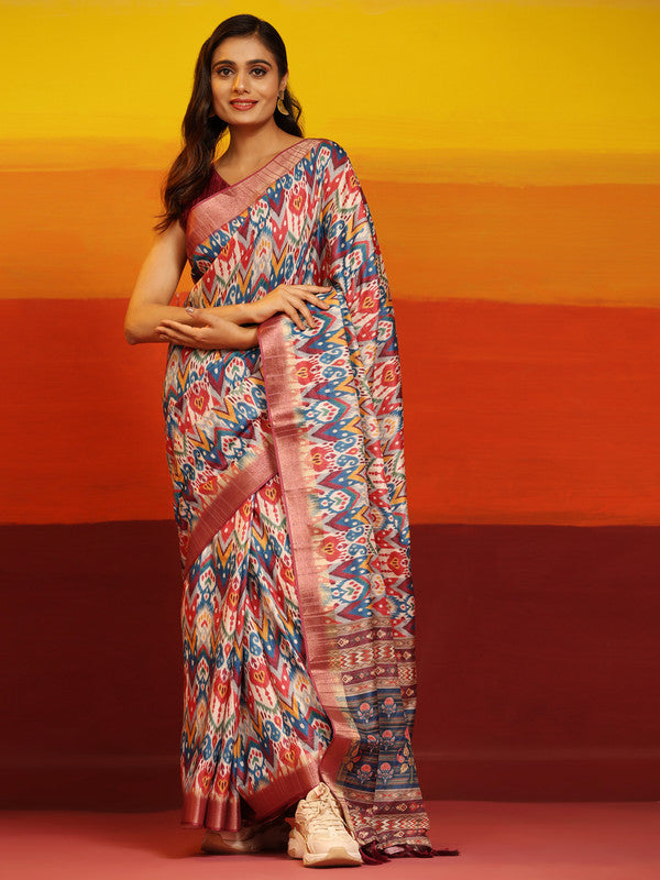 Pink Silk Blend Woven Zari Design Striped Saree with Unstitched Blouse - Hiral Fashion - Distacart