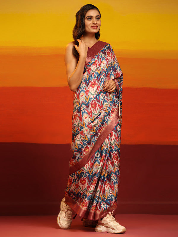 Pink Silk Blend Woven Zari Design Striped Saree with Unstitched Blouse - Hiral Fashion - Distacart