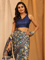 Thumbnail for White Silk Blend Woven Zari Design Ethnic Motifs Saree with Unstitched Blouse - Hiral Fashion - Distacart