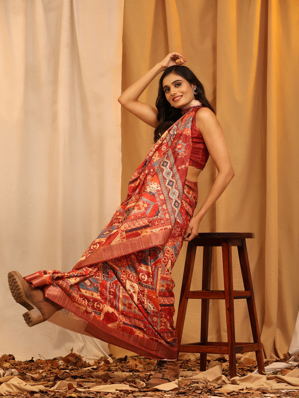 Cream Silk Blend Woven Zari Design Ethnic Motifs Saree with Unstitched Blouse - Hiral Fashion - Distacart