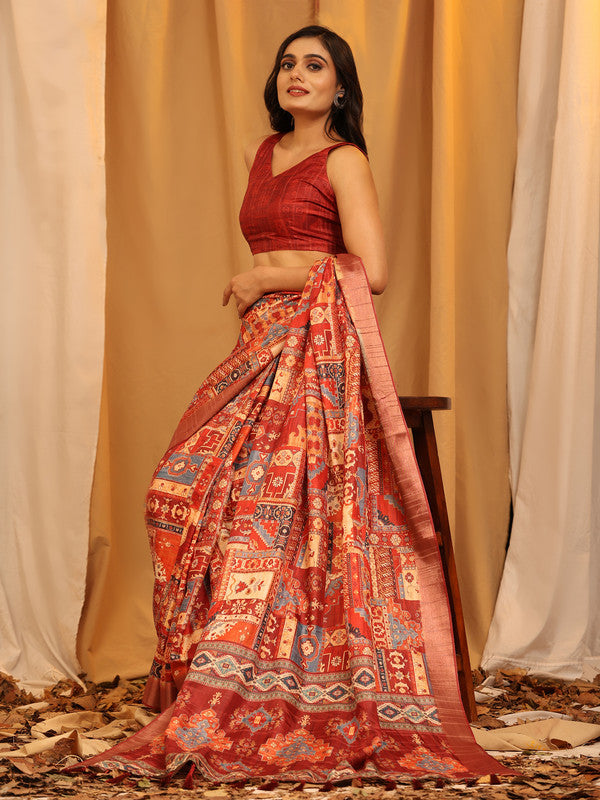 Cream Silk Blend Woven Zari Design Ethnic Motifs Saree with Unstitched Blouse - Hiral Fashion - Distacart