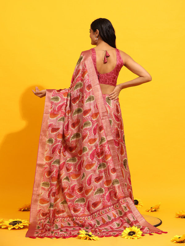 Green Silk Blend Woven Zari Design Paisley Saree with Unstitched Blouse - Hiral Fashion - Distacart