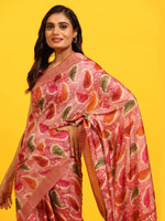 Thumbnail for Green Silk Blend Woven Zari Design Paisley Saree with Unstitched Blouse - Hiral Fashion - Distacart
