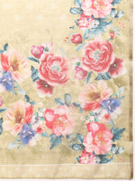 Thumbnail for Beige Cotton Blend Digital Print Floral Saree with Unstitched Blouse - Hiral Fashion - Distacart