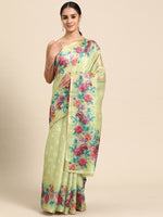 Thumbnail for Olive Cotton Blend Digital Print Floral Saree with Unstitched Blouse - Hiral Fashion - Distacart