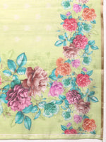 Thumbnail for Olive Cotton Blend Digital Print Floral Saree with Unstitched Blouse - Hiral Fashion - Distacart