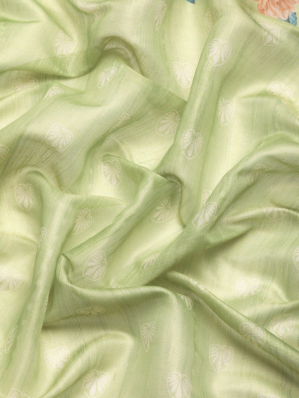 Olive Cotton Blend Digital Print Floral Saree with Unstitched Blouse - Hiral Fashion - Distacart