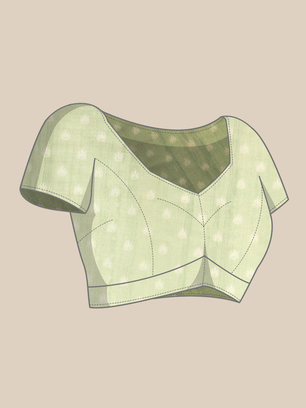 Olive Cotton Blend Digital Print Floral Saree with Unstitched Blouse - Hiral Fashion - Distacart