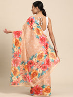 Thumbnail for Peach Cotton Blend Digital Print Floral Saree with Unstitched Blouse - Hiral Fashion - Distacart