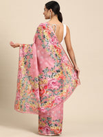 Thumbnail for Pink Cotton Blend Digital Print Floral Saree with Unstitched Blouse - Hiral Fashion - Distacart