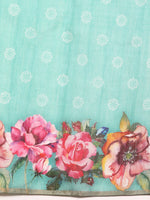Thumbnail for Turquoise Cotton Blend Digital Print Floral Saree with Unstitched Blouse - Hiral Fashion - Distacart