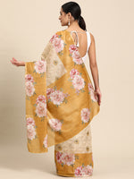 Thumbnail for Beige Cotton Blend Digital Print Floral Saree with Unstitched Blouse - Hiral Fashion - Distacart