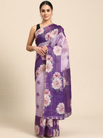 Thumbnail for Lavender Cotton Blend Digital Print Floral Saree with Unstitched Blouse - Hiral Fashion - Distacart