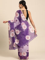 Thumbnail for Lavender Cotton Blend Digital Print Floral Saree with Unstitched Blouse - Hiral Fashion - Distacart