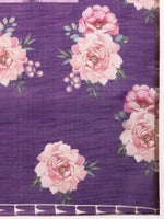 Thumbnail for Lavender Cotton Blend Digital Print Floral Saree with Unstitched Blouse - Hiral Fashion - Distacart