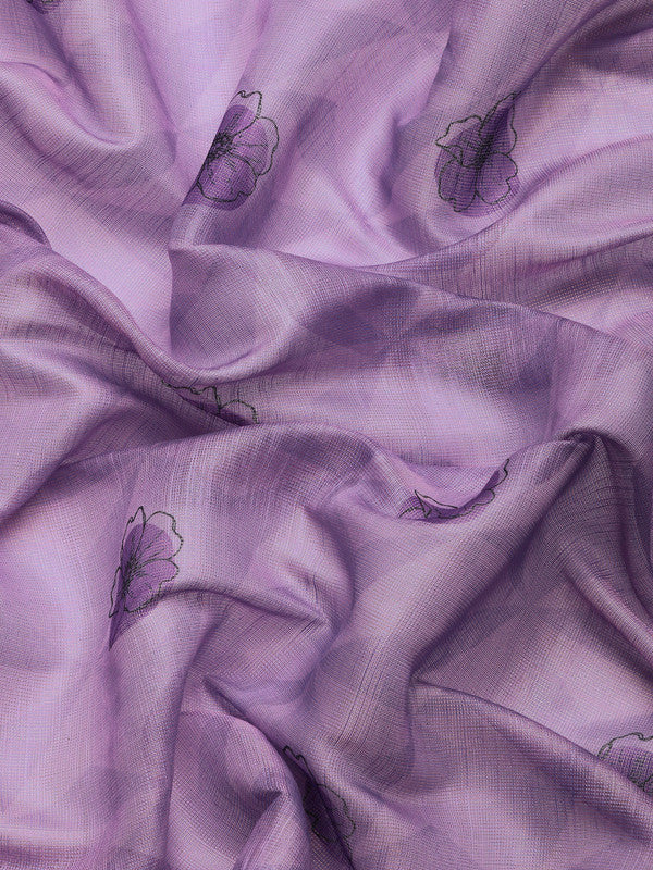 Lavender Cotton Blend Digital Print Floral Saree with Unstitched Blouse - Hiral Fashion - Distacart