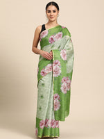 Thumbnail for Olive Cotton Blend Digital Print Floral Saree with Unstitched Blouse - Hiral Fashion - Distacart