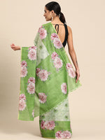 Thumbnail for Olive Cotton Blend Digital Print Floral Saree with Unstitched Blouse - Hiral Fashion - Distacart