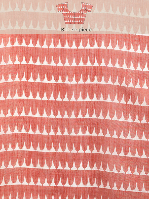 Peach Cotton Blend Digital Print Floral Saree with Unstitched Blouse - Hiral Fashion - Distacart