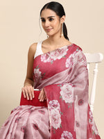 Thumbnail for Pink Cotton Blend Digital Print Floral Saree with Unstitched Blouse - Hiral Fashion - Distacart