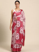 Thumbnail for Pink Cotton Blend Digital Print Floral Saree with Unstitched Blouse - Hiral Fashion - Distacart