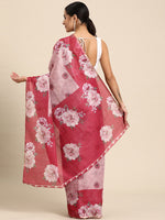 Thumbnail for Pink Cotton Blend Digital Print Floral Saree with Unstitched Blouse - Hiral Fashion - Distacart