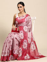 Thumbnail for Pink Cotton Blend Digital Print Floral Saree with Unstitched Blouse - Hiral Fashion - Distacart