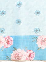 Thumbnail for Turquoise Cotton Blend Digital Print Floral Saree with Unstitched Blouse - Hiral Fashion - Distacart