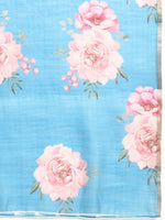 Thumbnail for Turquoise Cotton Blend Digital Print Floral Saree with Unstitched Blouse - Hiral Fashion - Distacart