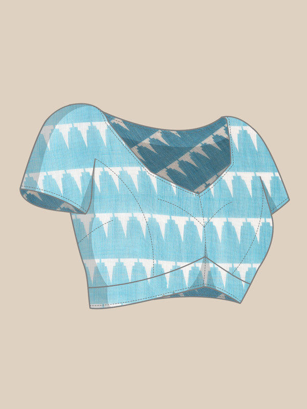 Turquoise Cotton Blend Digital Print Floral Saree with Unstitched Blouse - Hiral Fashion - Distacart