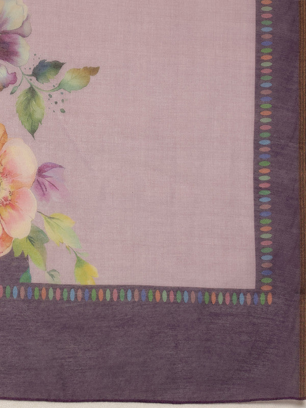 Lavender Cotton Blend Digital Print Floral Saree with Unstitched Blouse - Hiral Fashion - Distacart