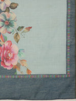 Thumbnail for Turquoise Cotton Blend Digital Print Floral Saree with Unstitched Blouse - Hiral Fashion - Distacart