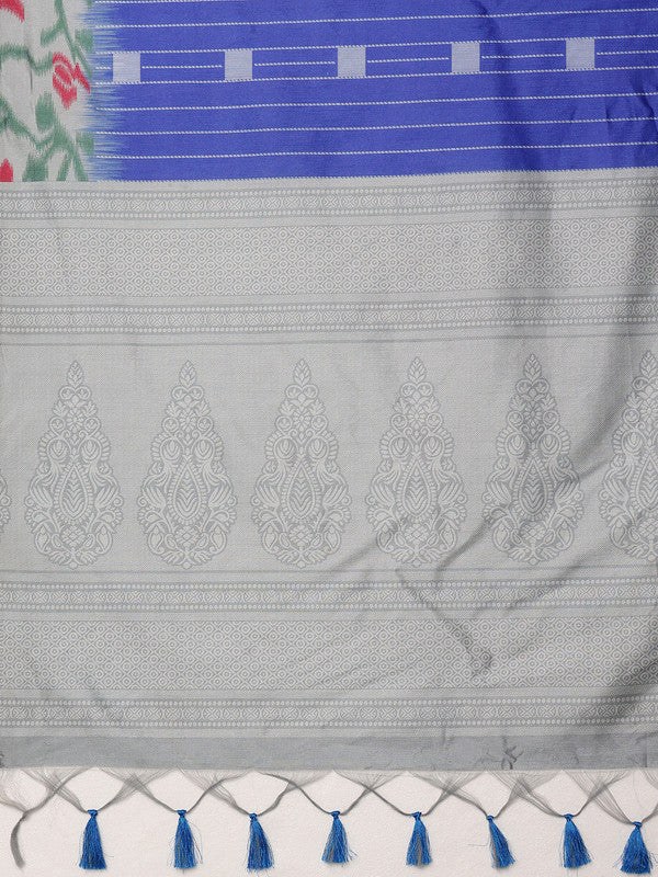 Blue Silk Blend Digital Print Striped Saree with Unstitched Blouse - Hiral Fashion - Distacart