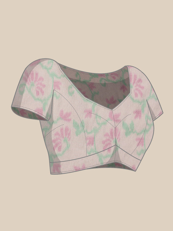 Blue Silk Blend Digital Print Striped Saree with Unstitched Blouse - Hiral Fashion - Distacart