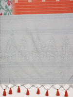 Thumbnail for Orange Silk Blend Digital Print Striped Saree with Unstitched Blouse - Hiral Fashion - Distacart