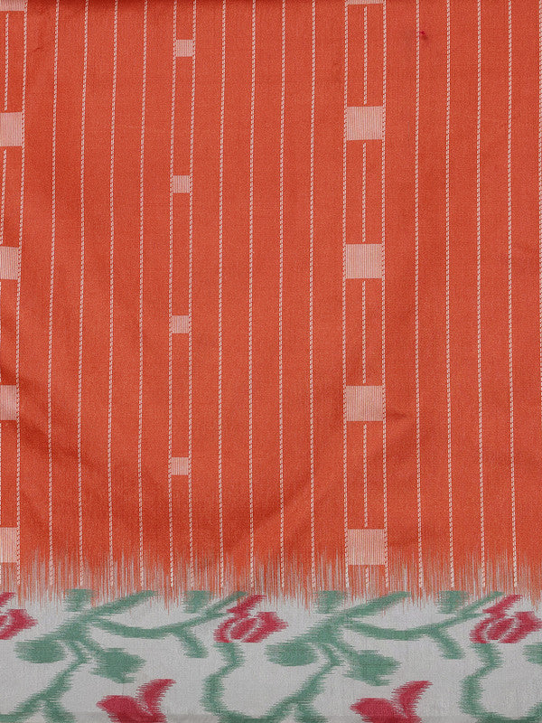 Orange Silk Blend Digital Print Striped Saree with Unstitched Blouse - Hiral Fashion - Distacart