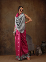 Thumbnail for Pink Silk Blend Digital Print Striped Saree with Unstitched Blouse - Hiral Fashion - Distacart