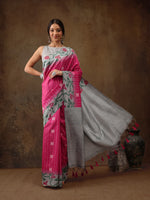 Thumbnail for Pink Silk Blend Digital Print Striped Saree with Unstitched Blouse - Hiral Fashion - Distacart