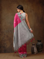 Thumbnail for Pink Silk Blend Digital Print Striped Saree with Unstitched Blouse - Hiral Fashion - Distacart