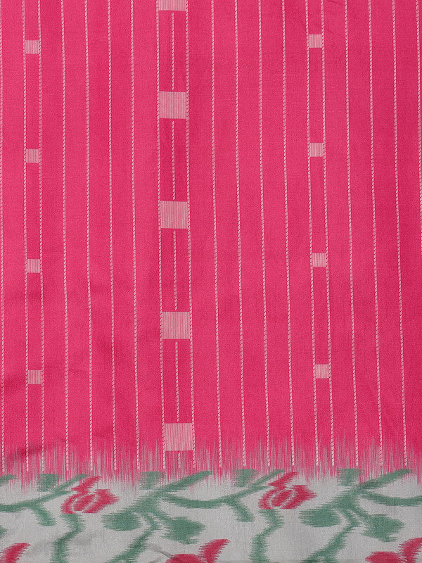 Pink Silk Blend Digital Print Striped Saree with Unstitched Blouse - Hiral Fashion - Distacart
