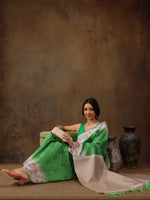 Thumbnail for Green Silk Blend Digital Print Striped Saree with Unstitched Blouse - Hiral Fashion - Distacart