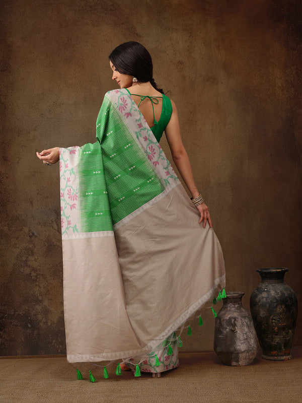 Green Silk Blend Digital Print Striped Saree with Unstitched Blouse - Hiral Fashion - Distacart