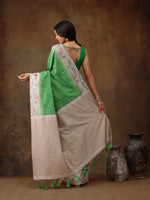 Thumbnail for Green Silk Blend Digital Print Striped Saree with Unstitched Blouse - Hiral Fashion - Distacart